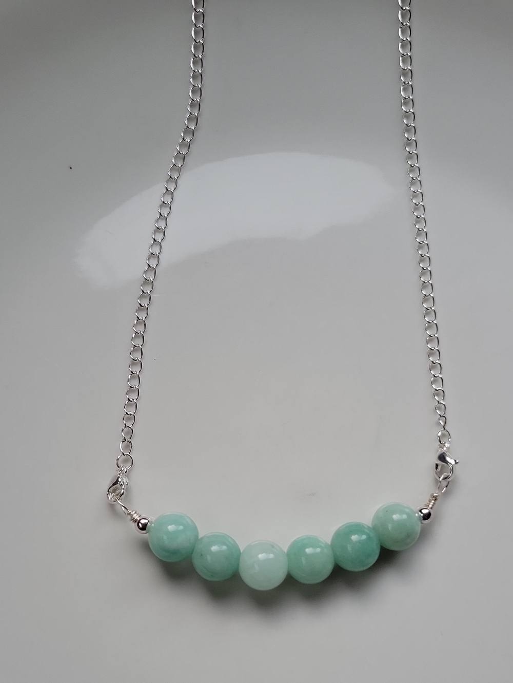 10mm Amazonite Necklace In Silver Stainless Steel